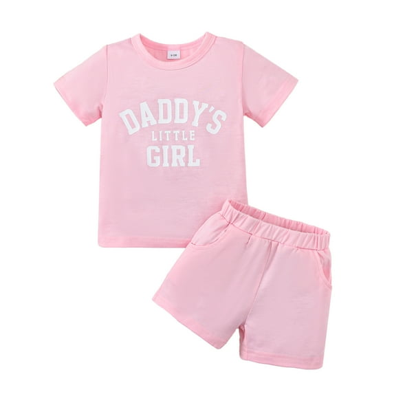 Toddler Girl Summer Outfit Daddy's Little Girl Letter Printing Short Sleeve Shirt Shorts Set Casual Clothes