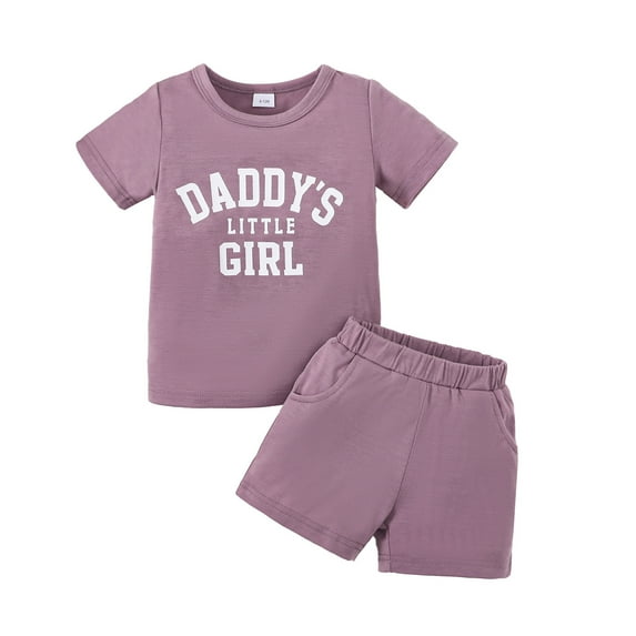 Toddler Girl Summer Outfit Daddy's Little Girl Letter Printing Short Sleeve Shirt Shorts Set Casual Clothes