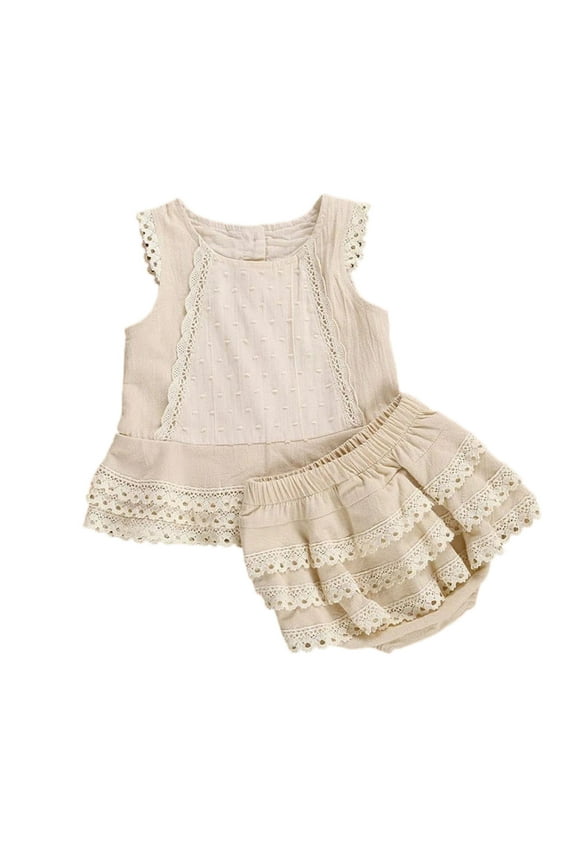Toddler Girl Summer Outfits Baby Spring Solid Lace Cotton Ribbed Sleeveless Vest Shorts Clothes for Girls Size 12-18 Months