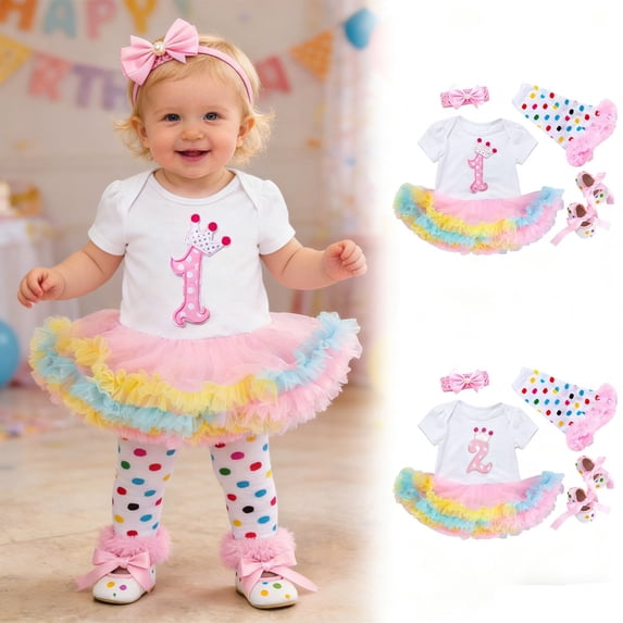 Toddler Girl Summer Outfits Birthday Short Sleeve Romper with Skirt and Hair Socks Shoes Set Girls' Clothing Sets White1 3-6M