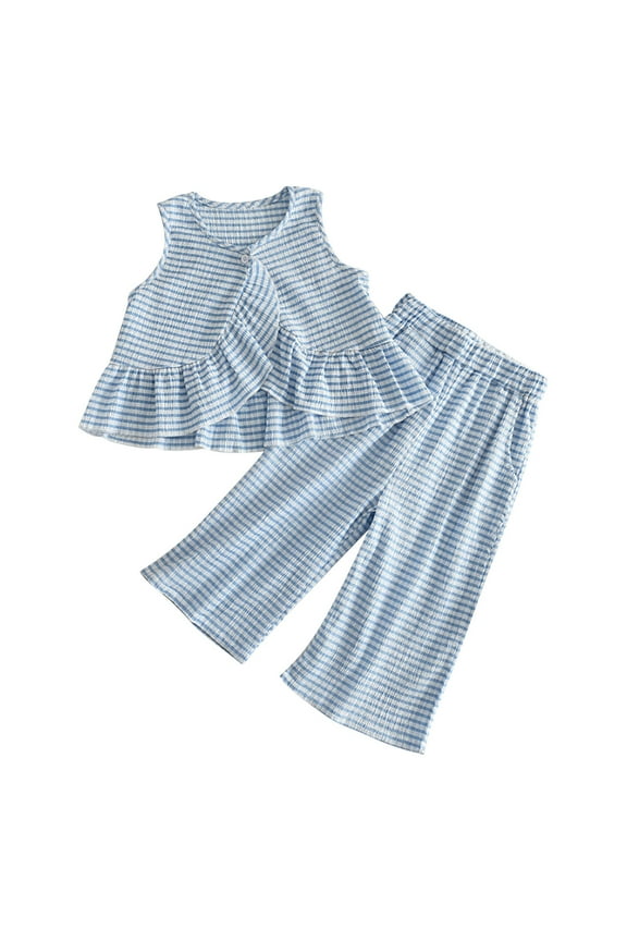 Toddler Girl Summer Outfits Cotton Sleeveless Checked Soft Comfy Daily Wear Girls' Clothing Size 5-6T
