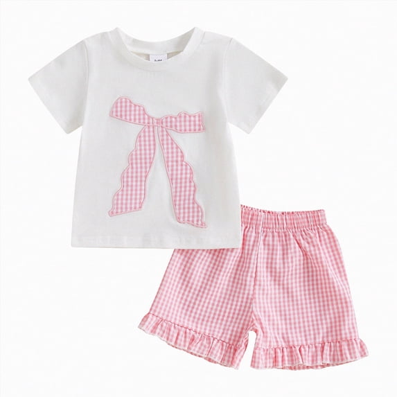 Toddler Girl Summer Outfits Cute Embroidery Clothing Sets Short Sleeve T-Shirt and Ruffle Shorts Set 2 Piece