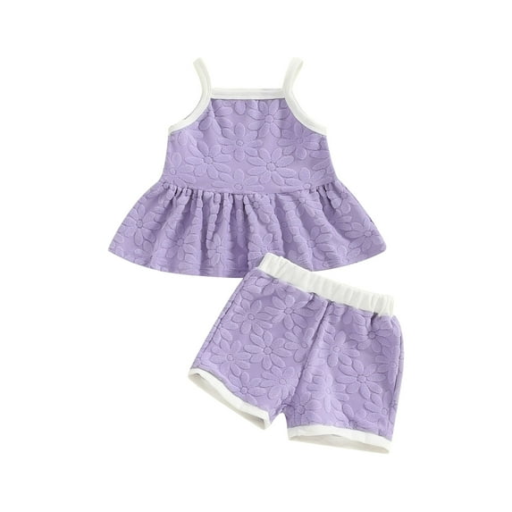 Toddler Girl Summer Outfits Flower Pattern Straps Sleeveless Tank Tops Elastic Waist Shorts Set