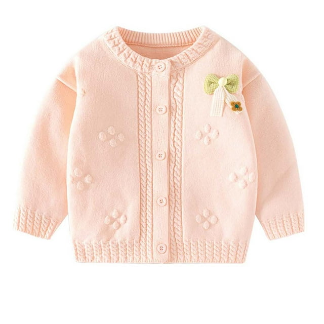 Toddler Girl Sweater Bow Solid Color Baby Knitted Sweater Cardigan Pinks 18 Months