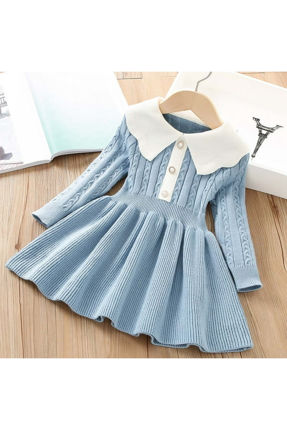 Toddler Girl Sweater Dress Round Neck Lapel Button Knit Princess Dresses Cute Christmas Fall Winter Pullover Outfit