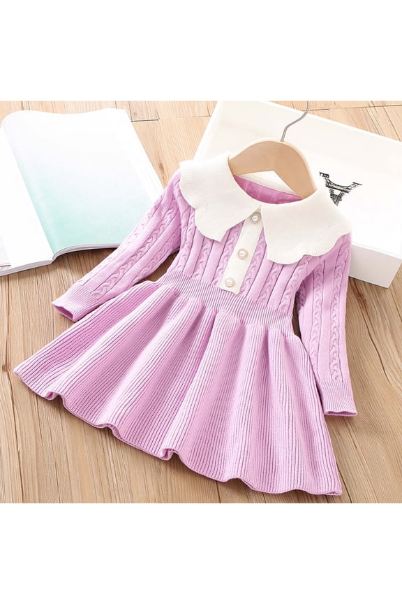 Toddler Girl Sweater Dress Round Neck Lapel Button Knit Princess Dresses Cute Christmas Fall Winter Pullover Outfit