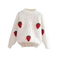 thumbnail image 1 of Toddler Girl Sweater Long Sleeve V-Neck Strawberry Decor Crochet Jumpers Knit Sweatshirt Fall Winter Clothes Warm Knitted Pullover Knitwear White 2-3 Years, 1 of 3