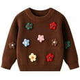 thumbnail image 1 of Toddler Girl Sweater Winter Girls Handmade Floral Design Knit Sweater Crew Neck Long Sleeve Soft Warm Pullover Cozy Everyday Wear for Toddler Children Kids Boys Sweater Coffee 4 Years-5 Years, 1 of 6