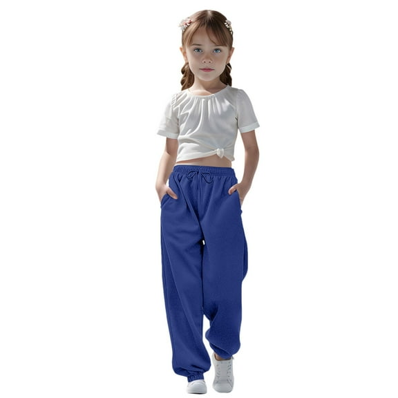 Toddler Girl Sweatpants Adjustable Drawstring Casual Pants With Pockets Solid Pants Blue Pants Boys Kids Pants Size 5-6 Years
