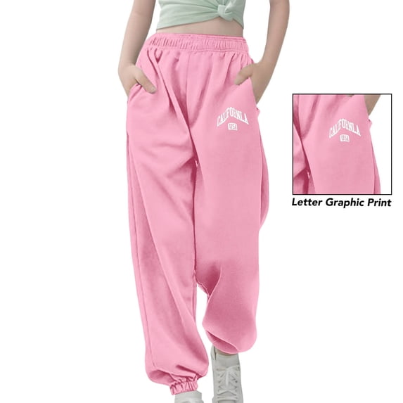 Girls Sweatpants Joggers High Waist Elastic with Pockets Girls Solid Pants Youth Sweatpants Girls Trendy Stuff 2-3 Years