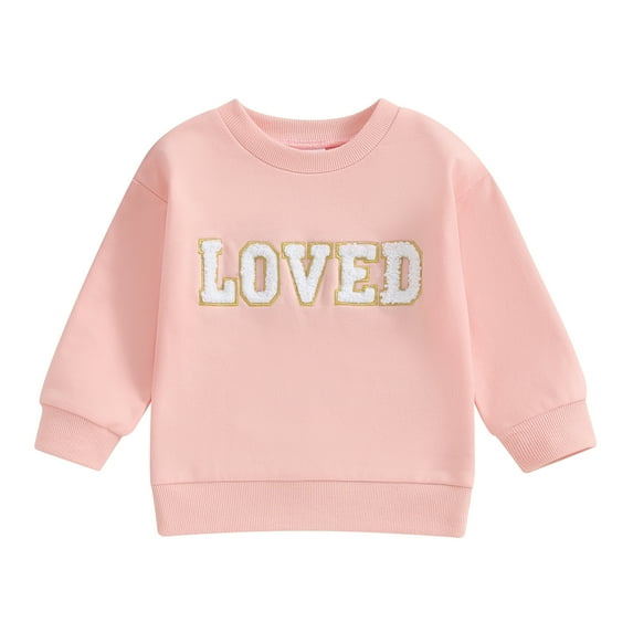 Toddler Girl Sweatshirts Fuzzy Letter Embroidery Long Sleeve Round Neck Pullovers Thermal Tops