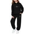 thumbnail image 1 of Toddler Girl Sweatsuit Unisex Kids Winter Tracksuit Hooded Long Sleeve Letter Print Pullover Pants Cozy Warm Casual Outfit 2 Piece Playwear for Toddlers Kids Sweatsuit Black 2 Years-3 Years, 1 of 4