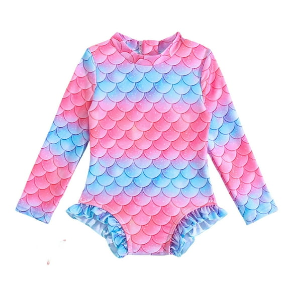 Toddler Girl Swim Baby Girls Swimwear Swimsuit Back Zipper Bathing Suits Long Sleeve Ruffle Girl Full Cover Flower Print UPF+ 50 Beach Bathing Suit,2-3 Years