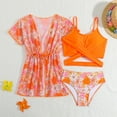 thumbnail image 1 of Toddler Girl Swimsuit 3 Piece Orange Floral Print Bikini Set with Top and Shorts Girls Bathing Suits Orange 9-10 Years, 1 of 6
