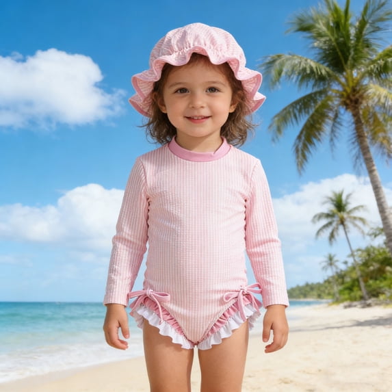 Toddler Girl Swimsuit Girl's Striped Bow Two Piece Swimsuits with Swim Cap for Toddler Toddler Girl Bathing Suit Red 12-18 Months