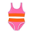 thumbnail image 1 of Toddler Girl Swimsuit Girls Color Block Sleeveless Ruffle Tankini Top and Bikini Bottom Set Thick Strap Crew Neck Upf 50+ Beach Party Orange 3 Years-4 Years, 1 of 7