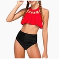 thumbnail image 1 of Toddler Girl Swimsuit Girls Tankini Swimsuit 2 Piece Bathing Suit Twist Cross Back Cutout Swim Tank Top Floral Print Swimwear for(7-8 Years,Red), 1 of 9