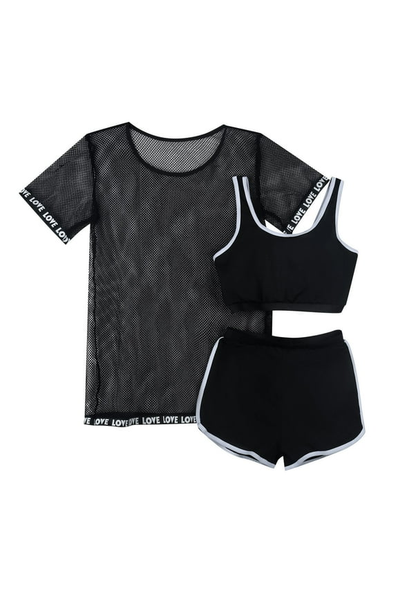 Toddler Girl Swimsuit Kids 3 Piece High Waisted Letter Tape Bikini Swimsuit Bathing Suit With Cover Up Baby Girl Bathing Suit,Size 6 Years-7 Years