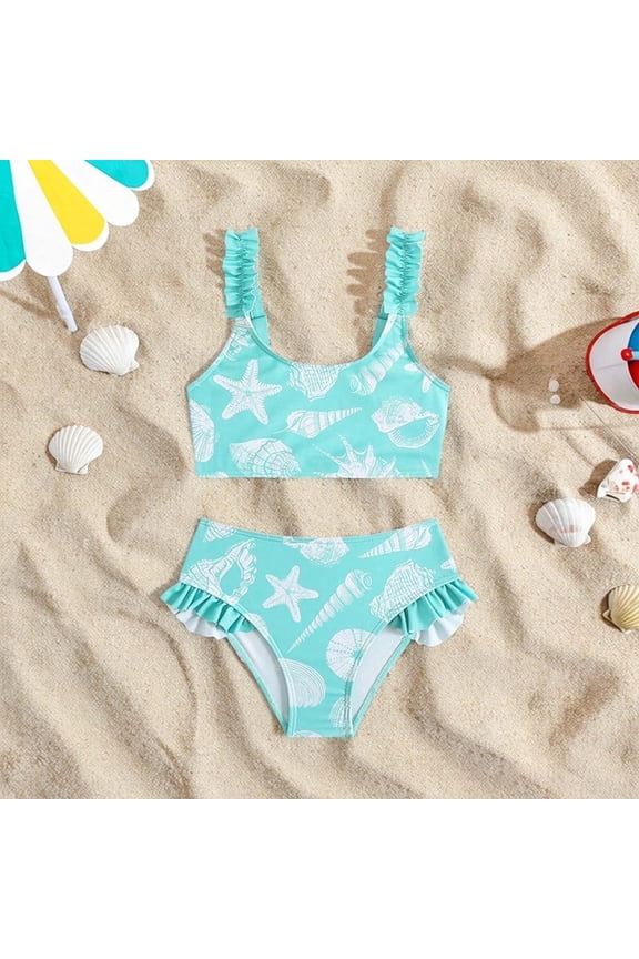 Toddler Swimsuit Girl Youth Playful Shell Print Bikini Swimsuit for Summer Beach Kids Bathing Suits Girls Size 6-7Y