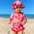 thumbnail image 1 of Toddler Girl Swimsuit Youth One Piece Swimsuit Cute Print Long Sleeve Snap Button with Matching Sun Hat Toddler Bathing Suit Girl Size 2-3Y, 1 of 4
