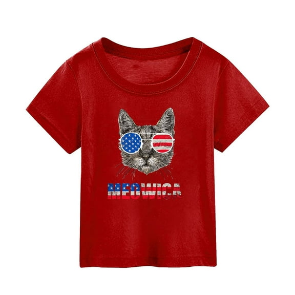 Toddler Girl T Shirts American Flag 4th of July T-Shirt Memorial Day Patriotic Funny Graphic Tees Kids Crew Neck Short Sleeve Shirts Red Size 2-3 Years