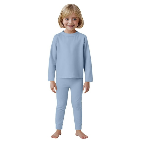 Girls Thermal Set Boys Thermal Shirt Thermal Underwear for Kids Toddler Winter Base Layer Long Johns Sets for Girls Boys Fleece Lined Toddler Thermal Set Light Blue 18-24 Months