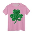 thumbnail image 1 of Little Girls Shirts Graphic Print Crew Neck Funny Short Sleeve T Shirts St Patricks Day Summer Tops Clothes For Girls Pink,160(12-13 Years), 1 of 4