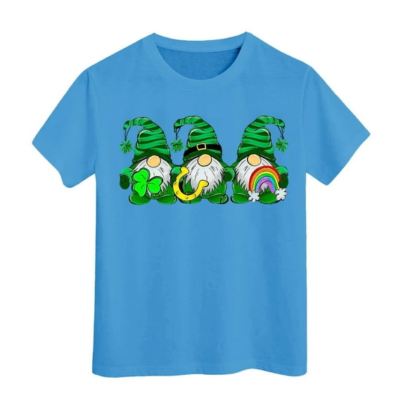 Toddler Girl Tops 5t Kid St. Patrick's Day Short Sleeve T-Shirt Round Neck Cartoon Print Pullover Tops Fashion Kids Summer Clothing Blue,12-13 Years