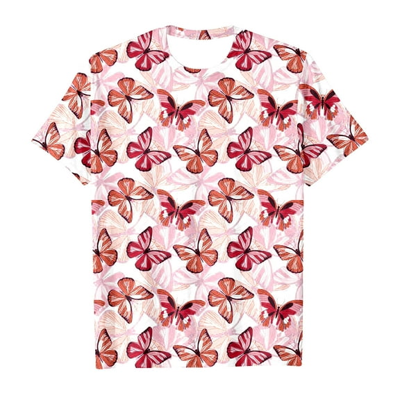 Toddler Girl Tops 6-7 Years Girls Tops Vacation Tops Cute Butterfly Print Summer Casual Loose Soft T Shirt Tops Red