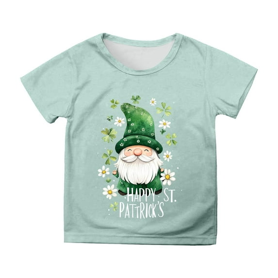Toddler Girl Tops Round Neck St. Patrick's Day Printed Short Sleeve T-Shirt Active Blouse Tops Girls Summer Tops T-Shirts Mint Green,8-9 Years