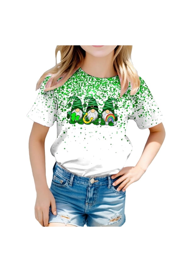 Toddler Girl Tops St. Patrick's Day Shirt Short-Sleeve T-Shirt Comfy Funny Shamrock Irish Sweatshirt Shirt T Shirts for Boys and Girls 6-7 Years(Green)