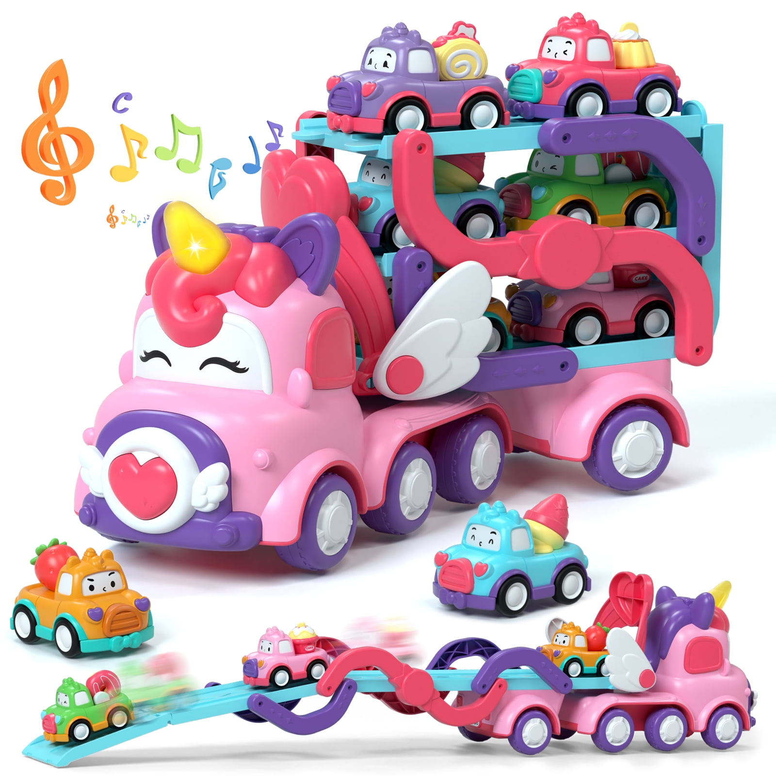 Toddler Girl Toys, 7-in-1 Toy Cars for Girls with Lights & Music, 2 ...