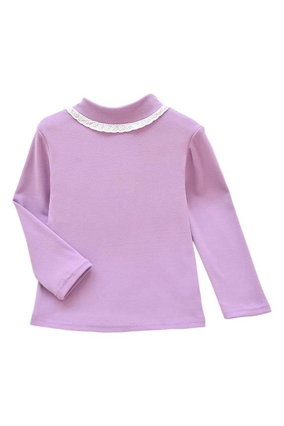 Toddler Girl Turtleneck Shirts Baby Girls Long Sleeve T-Shirt Soft Cotton Thermal Undershirt Size 2-10Y,Color:Purple