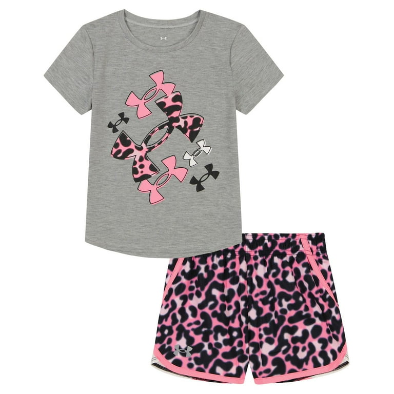 Toddler Girl Under Armour Short Sleeve Graphic Tee Printed Shorts Set Color Mod Gray Size 2T