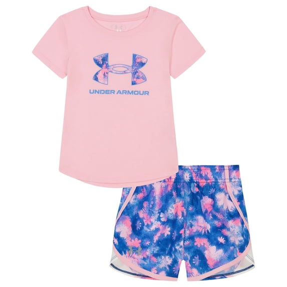 Toddler Girl Under Armour Short Sleeve Graphic Tee & Printed Shorts Set Color: Pink Size: 2T