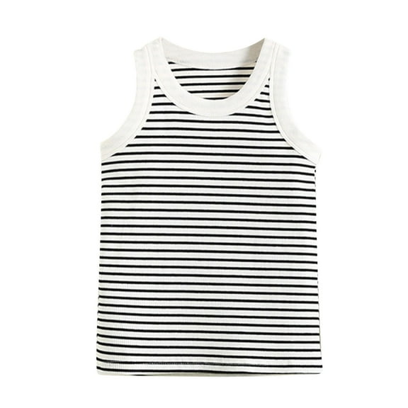 Toddler Girl Undershirts Big 2-pack Kids Ribbed Tank Tops for Girls Cotton Summer Tanks Undershirts Striped Print Crew Neck Sleeveless Tees Shirts New 2-pack-1 4T