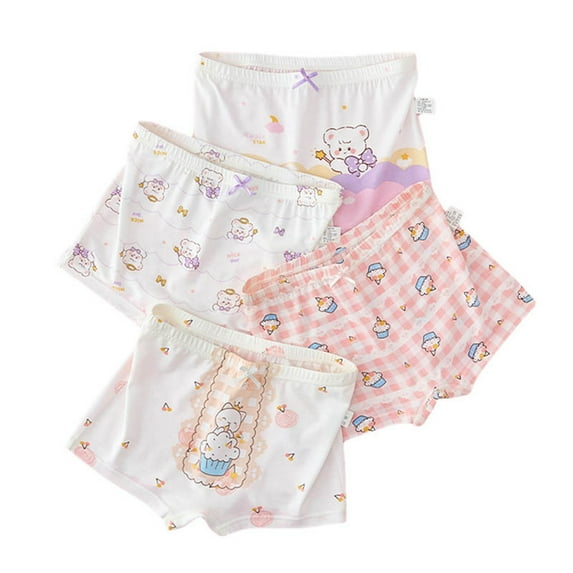 Toddler Girl Underwear Kids 4Pcs Girls Underwear Casual Cute Cartoon Briefs Shorts Underwear Trunks Toddler Girl Panties Beige 4 Years-5 Years