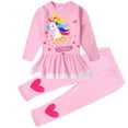 thumbnail image 1 of Toddler Girl Unicorn Sweatsuit Outfit Fashion Fleece Ruffle Pink Pants Fall Winter Clothes Outfit Set 4T, 1 of 6