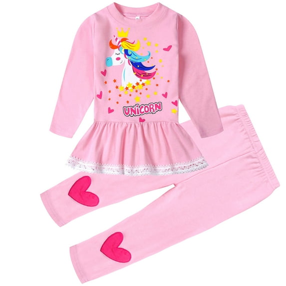 Toddler Girl Unicorn Sweatsuit Outfit Fashion Fleece Ruffle Pink Pants Fall Winter Clothes Outfit Set 4T