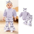 thumbnail image 1 of Toddler Girl Valentines Day Outfit Long Sleeve Heart Print Romper Bodysuit Flare Pants and Headband Set Cute Baby Girl Outfit Baby Outfit 3-6 Months, 1 of 9
