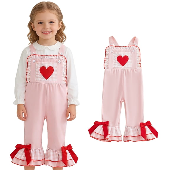 Toddler Girl Valentines Jumpsuit Embroidery Sleeveless Romper Flared Legs Pants Toddler Summer Clothes for Girls 18-24 Months