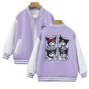 BILLCOS Toddler Girl Varsity Jacket Kuromi Long Sleeve Baseball Bomber Jacket Button Front Coat(Purple)