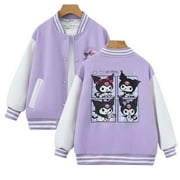 BILLCOS Toddler Girl Varsity Jacket Kuromi Long Sleeve Baseball Bomber Jacket Button Front Coat(Purple)