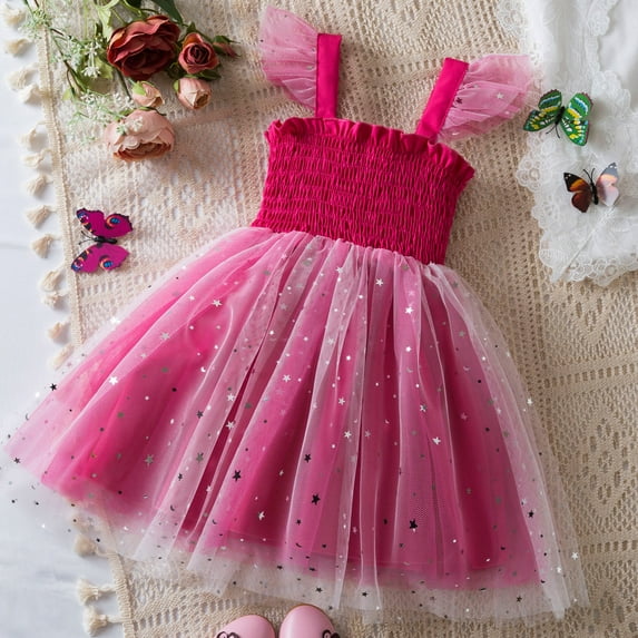 Toddler Girl Wedding Dress Sleeveless Princess Sundress Tulle Tutu Dress 12M-5T