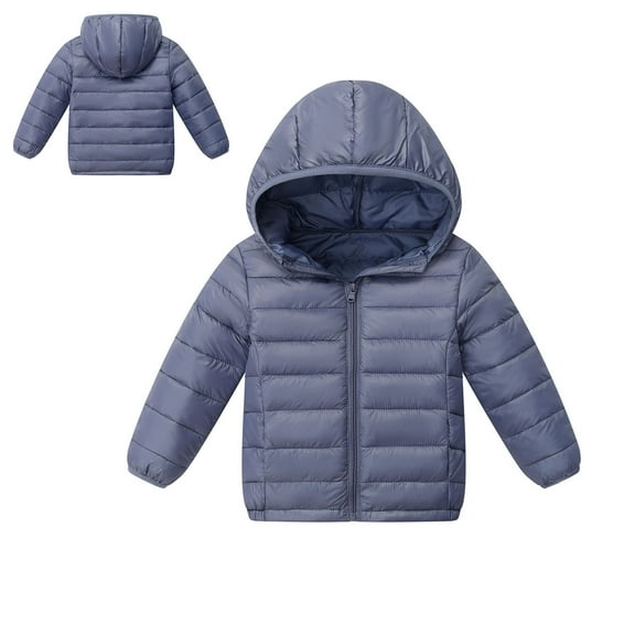 Toddler Girl Winter Coat Hooded Puffer Jacket Kids Grey Puffer Coat Full-Zip Long Sleeve Lightweight Waterproof Jacket Kids Boys Fall Jacket 3-4 Years