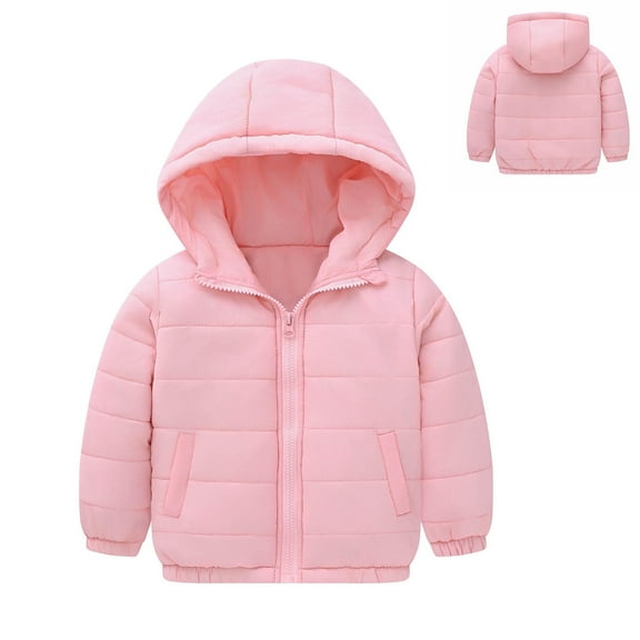 Toddler Girl Winter Coat Hooded Puffer Jacket Kids Pink Coat Zipper Long Sleeve Waterproof Girls Thicken Jacket Girl Jackets Size 1-2 Years