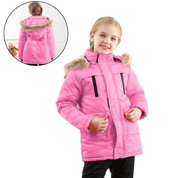 Toddler Girl Winter Coat with Hooded Puffer Jacket Kids Pink Puffer Coat Zipper Long Sleeve Thicken Waterproof Jacket Kids Fall Jackets for Girls 3-4 Years
