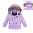 thumbnail image 1 of Toddler Girl Winter Coat Hooded Puffer Jacket Kids Purple Jacket Full-Zip Long Sleeve Waterproof Kids Thicken Jacket Girls Winter Coat Size 2-3 Years, 1 of 8