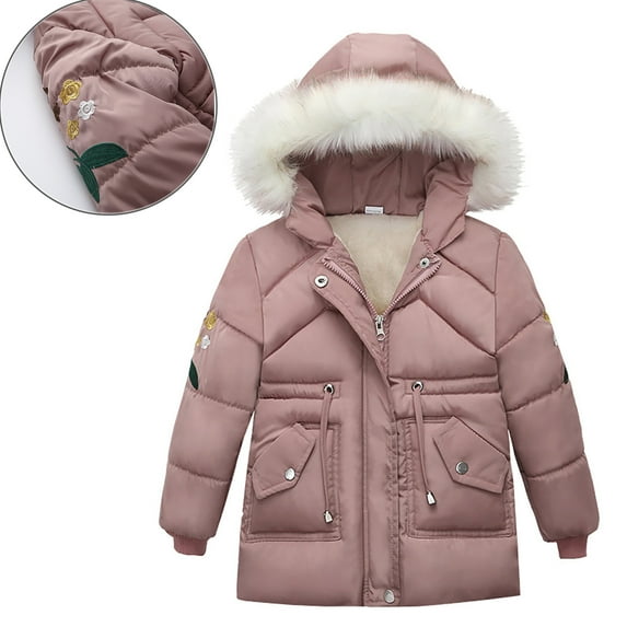Toddler Girl Winter Coat Kids Puffer Jacket Zip up Long Sleeve Windproof Down Jacket Hooded Down Jacket Baby Girl Winter Clothes 2-3 Years