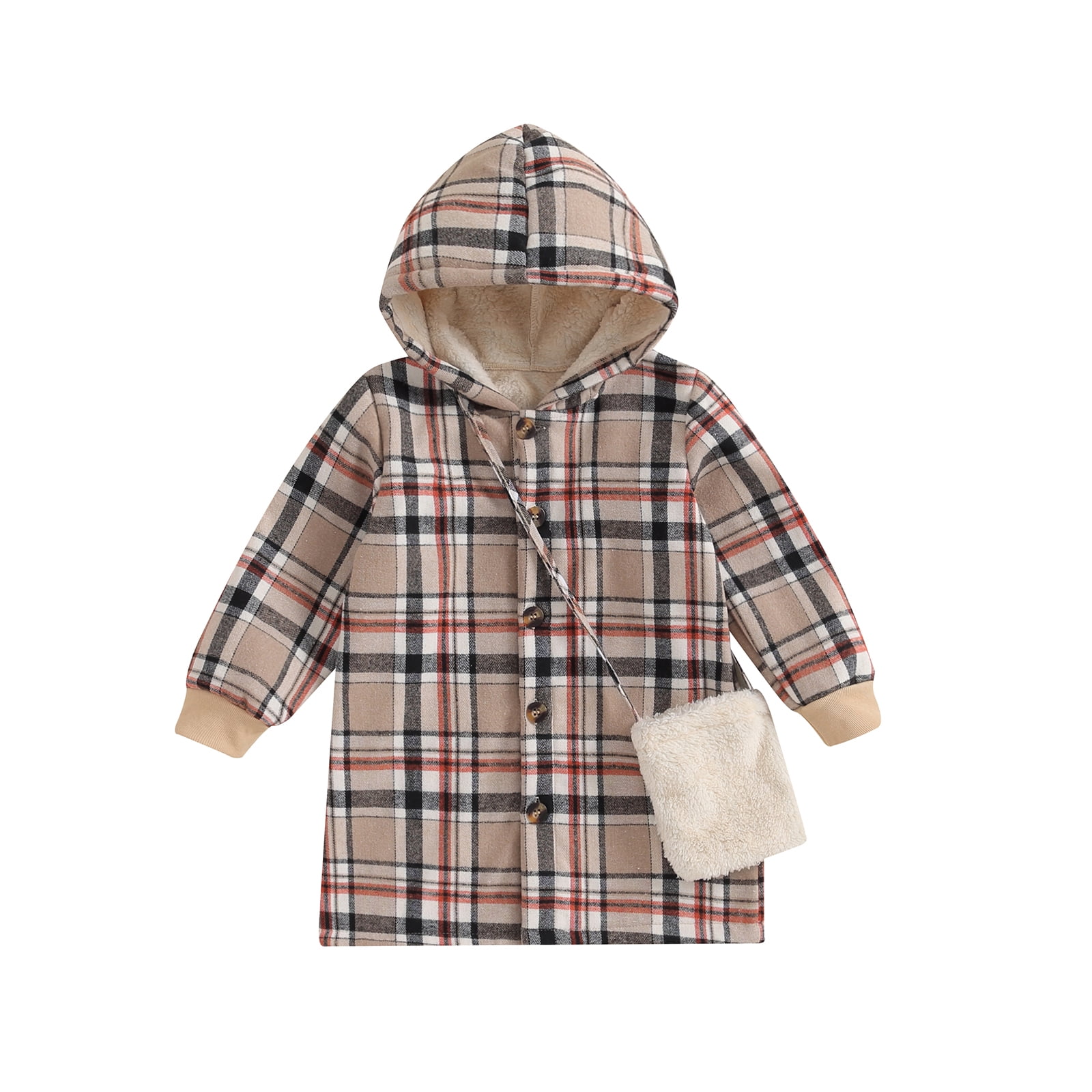 Toddler Girl Winter Coat Plaid Print Long Sleeve Hoodie Jacket and